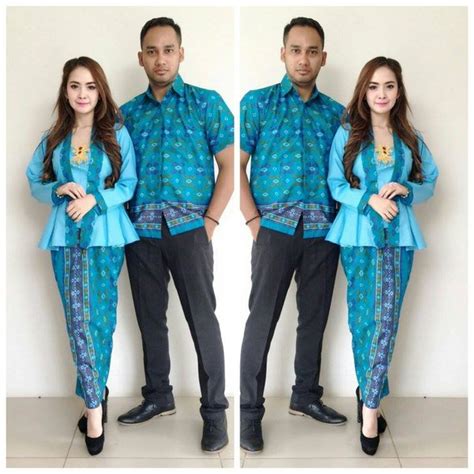Jual Setelan Kebaya Batik Couple Modern Warna Biru Cerah Batik