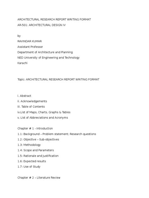 architectural research report writing format  inquiry science