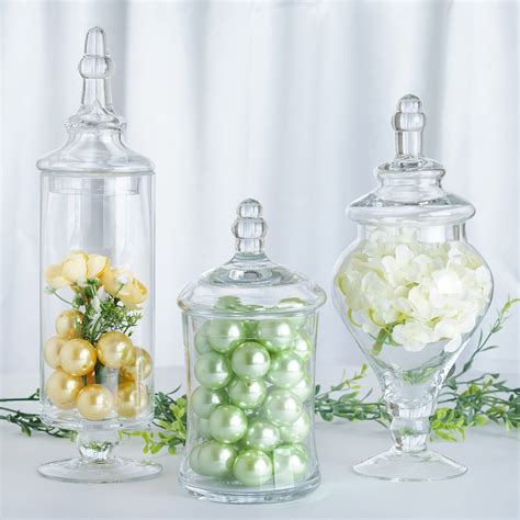 Efavormart Set Of 3 Clear Apothecary Glass Candy Jars With