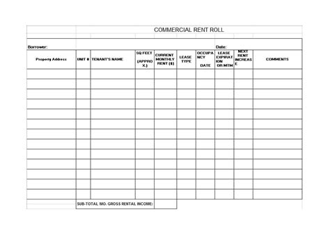 rent roll template  printable templates