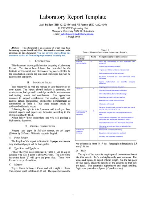 ieee style document lab report template laboratory report template