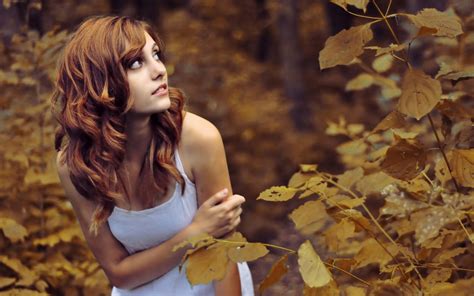 women leaves redhead nature wallpapers hd desktop and