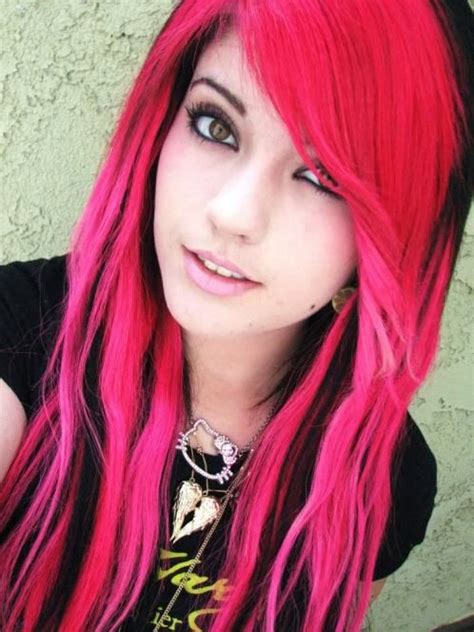 Hot Pink And Black Hair Pink And Black Hair Girl With Pink Hair