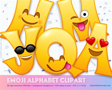 emoji alphabet clipart font smiling face letters  party etsy