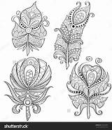 Feathers Tribal Adult Coloring Decorative Ornament Doodle Book Drawn Hand Vector Stock Shutterstock Feather Pages Choose Board Mandala Colouring sketch template