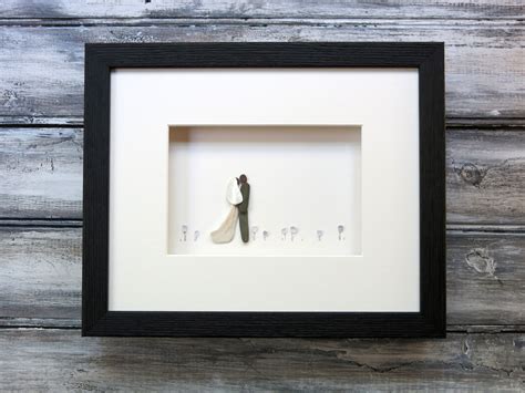 Pebble And Sea Glass Art Wedding Couple By Maine Artist M
