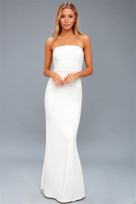 stunning white dress pearl dress strapless maxi dress lulus