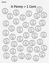 Penny Coins Cent Money Pennies Worksheets Color Print Kindergarten Part Teaching sketch template