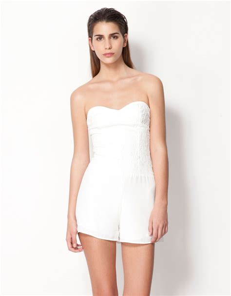 bershka united kingdom bershka combined fabric jumpsuit white shorts