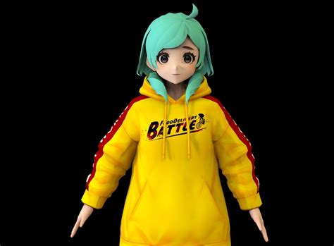 3d model anime girl low poly character 8 vr ar low poly rigged