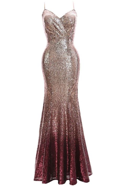 macloth mermaid prom dresses ombre gold burgundy long wedding party evening gown glitter