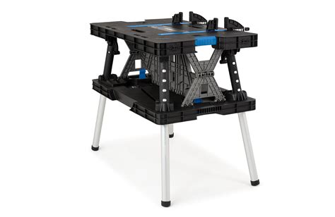 hart folding worktable   extendable legs collapsible resin work bench black  blue