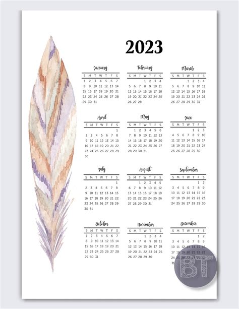 calendar printable  yearly calendar year   glance etsy