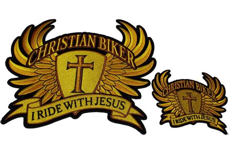 set   small  large gold christian biker patches thecheapplace