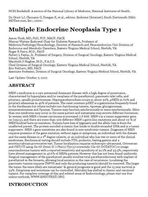 Multiple Endocrine Neoplasia Type 1 Endotext Ncbi Bookshelf Pdf
