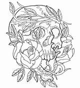 Coloring Tattoo Pages Rose Skull Printable Adults Adult Book Colouring Designs Roses Sugar Flash Print Skulls Tattoos Doverpublications Modern Dover sketch template