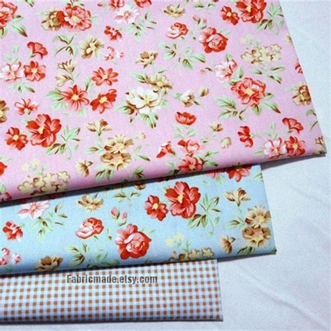 floral fabric cotton fabric shabby chic  pink rose