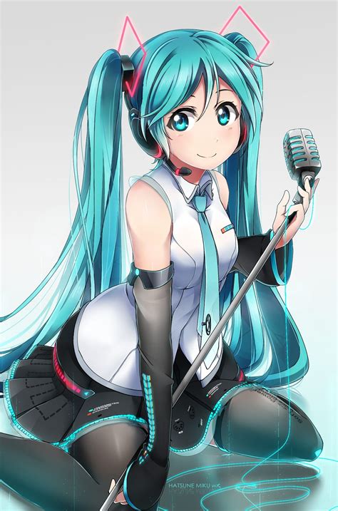 anime  anime anime girls vocaloid hatsune miku headphones microphone long hair