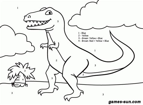 easy dinosaur color  number coloring page coloring home