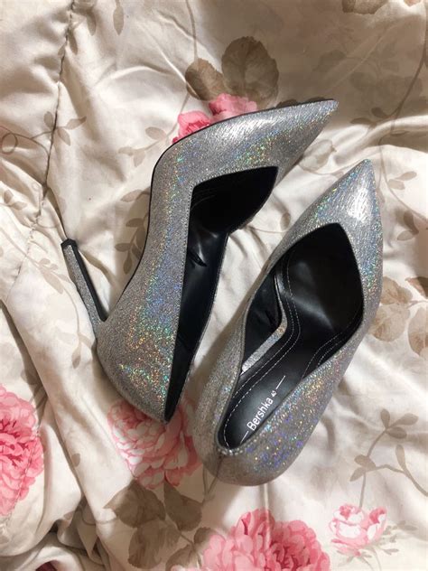 bershka glitter bling high heels stiletto sz  fesyen wanita sepatu  carousell