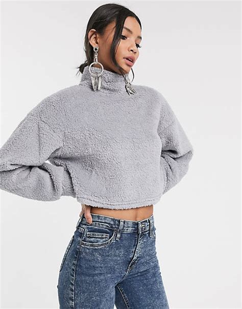 bershka fleece sweater  gray asos