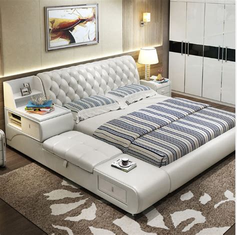 Post Modern Real Genuine Leather Bed Soft Bed Double Bed