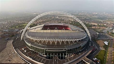 aerial view  wembley stadium soccer arena flying  drone shot  london  uhd footage stock
