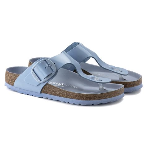 gizeh big buckle natural leather patent high shine dusty blue birkenstock