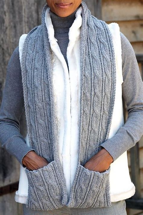 knitting pattern  cabled scarf  pockets  pocket scarf