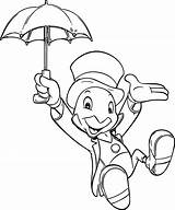 Jiminy Cricket Coloring Pages Disney Cartoon Choose Pinocchio Template Board sketch template