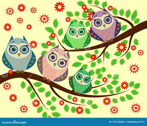 cute cartoon owls stock   royalty  stock   dreamstime