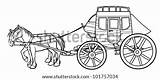 Stagecoach Drawing Horses Outline Western Coloring Pages Template Sketch Shutterstock Stock Display sketch template