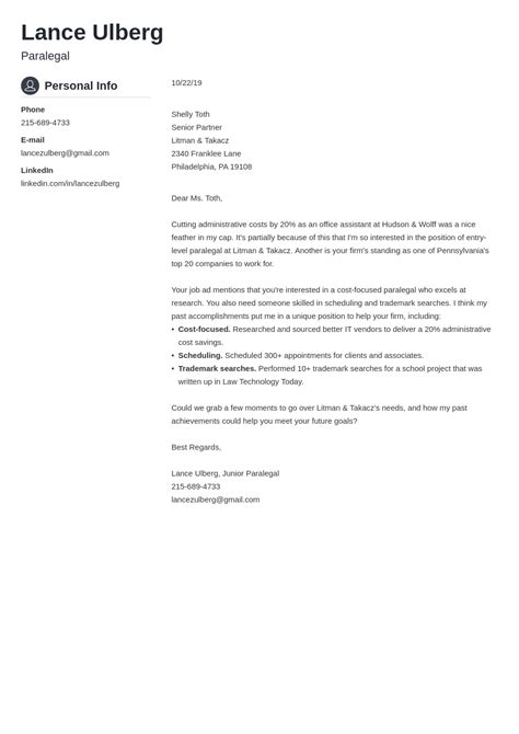 paralegal cover letter examples entry level samples