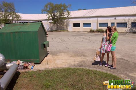 Cute Teens Raquel And Jessie Give A Worker A Handjob Behind A Shed 16