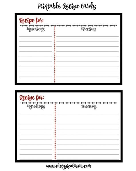 printable recipe cards  typical mom