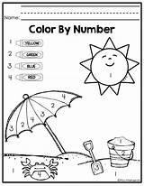 Number Color Worksheets Kindergarten Summer Coloring Preschool Ocean Pages Activities Beach Practice Kids Fun Numbers Printable Learning Way Template Directions sketch template