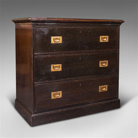antique antique campaign chest  drawers teak lowboy brass