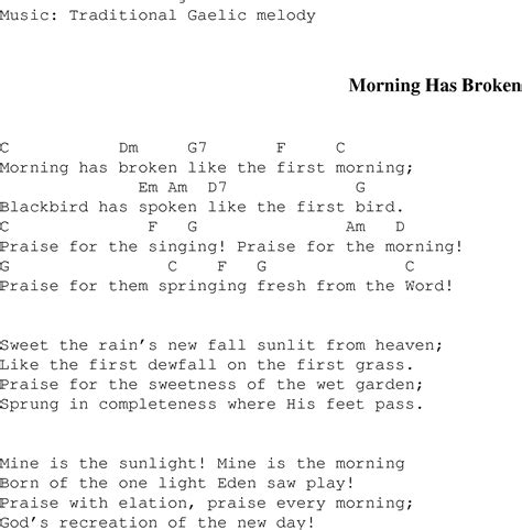 morning  broken christian gospel song lyrics  chords