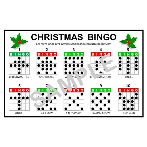 christmas holiday bingo card patterns   fun bingo etsy