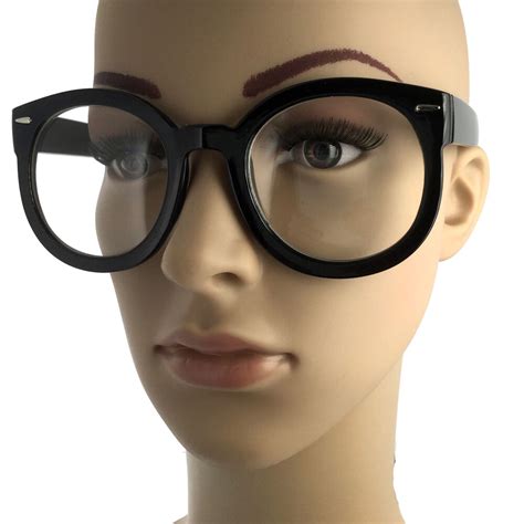 nerdy retro fashion style clear lens large oversized round eye glasses black ebay