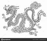Dragon Chinese Coloring Illustration Linear Flat Style Vector Drawing Stock Book Depositphotos sketch template