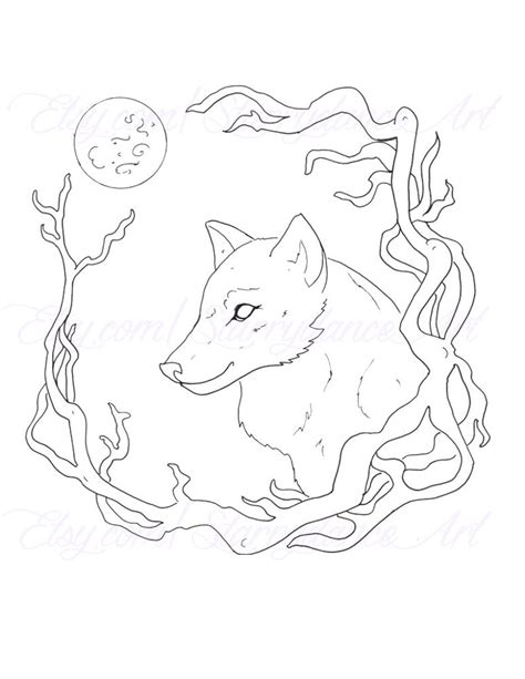 instant  coloring page wolf moon printable etsy sweden
