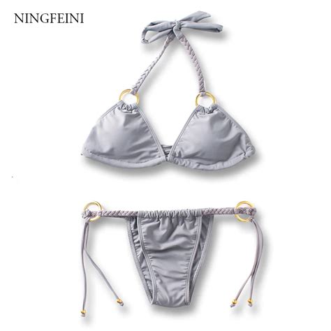 buy ningfeini bikini 2018 push up knitted swimwear