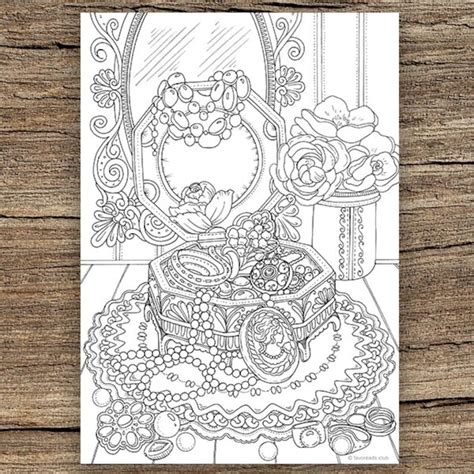 jewelry box printable adult coloring page  favoreads etsy