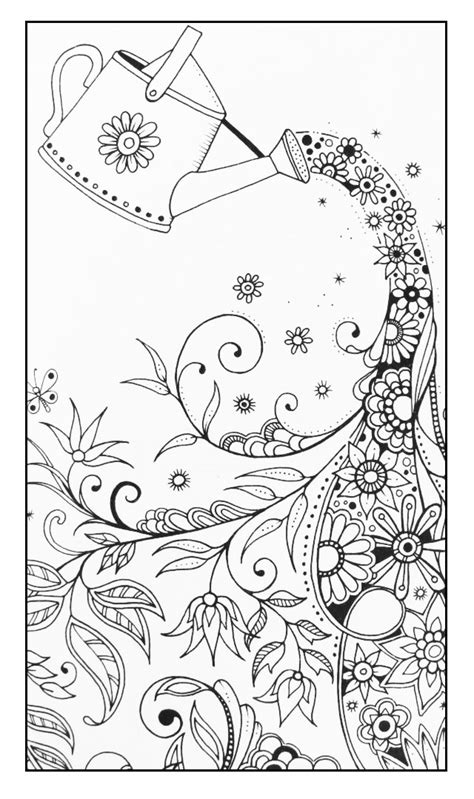 magical watering  flowers adult coloring pages