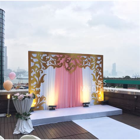 golden  white stage design  outdoor wedding ceremony wedding