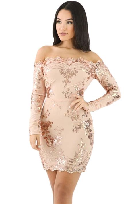 sequin floral long sleeve off the shoulder midi dress online store for women sexy dresses
