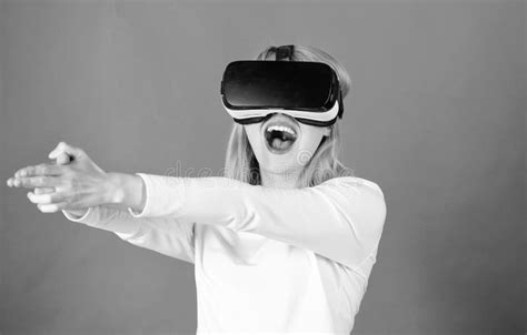 Woman Using Virtual Reality Headset Happy Young Woman Wearing Virtual