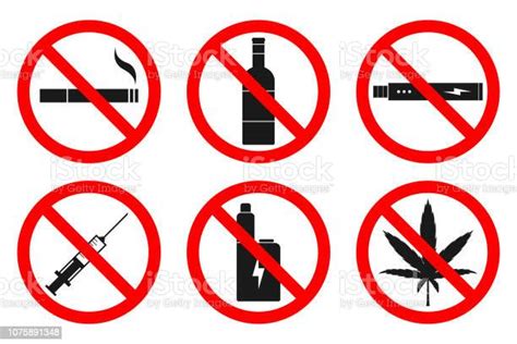 no smoking no vaping no hemp no drugs no alcohol sign vector stock