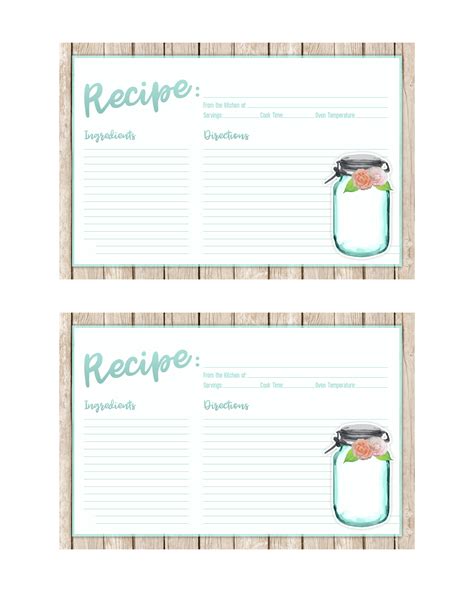 printable farmhouse mason jar recipe card  stationery set